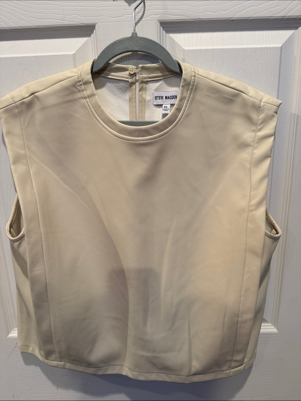 Steve Madden Cream Sleeveless Faux-Leather Tank